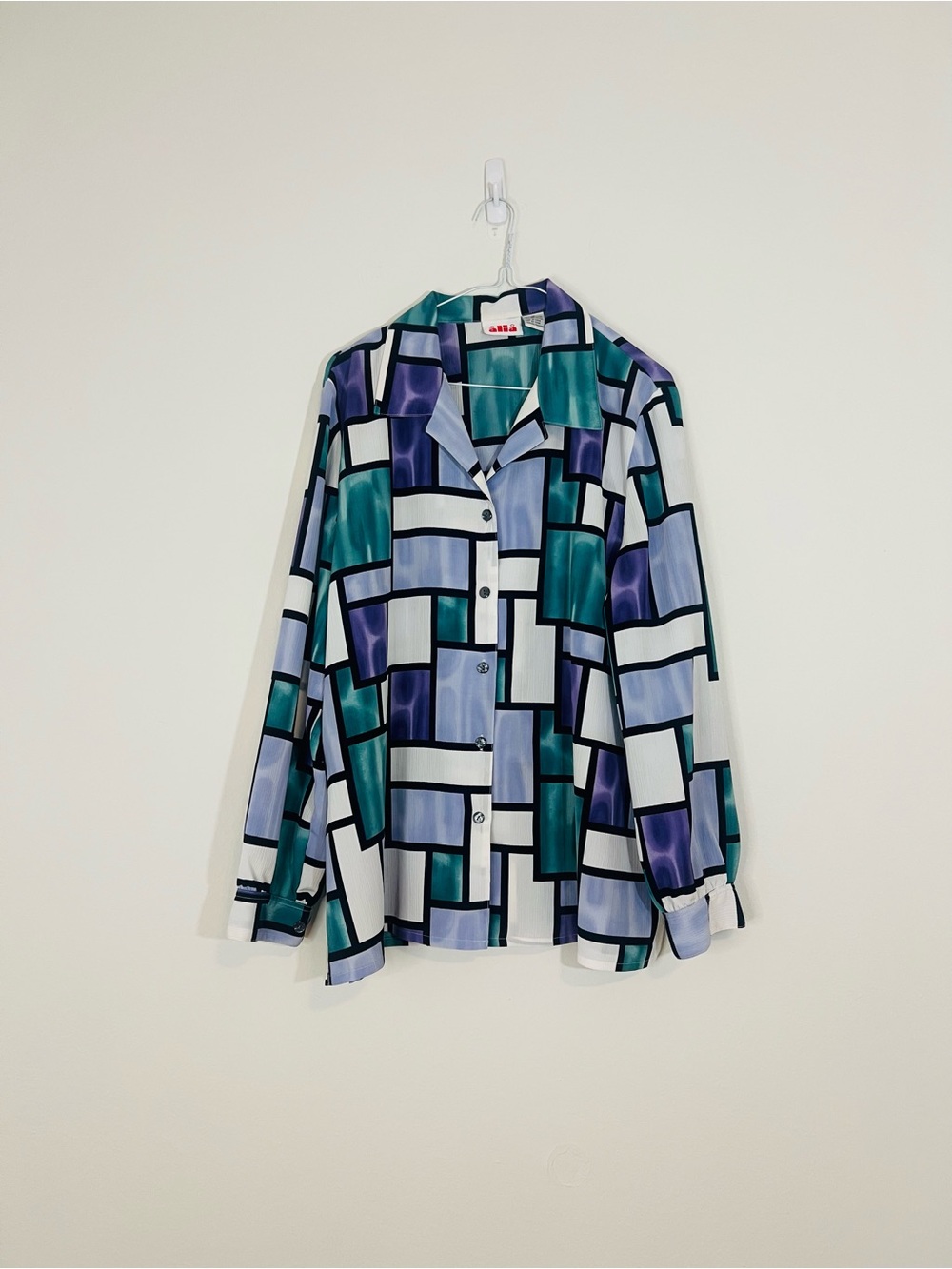 Geometric Print Long-Sleeve Shirt - Blue & Teal